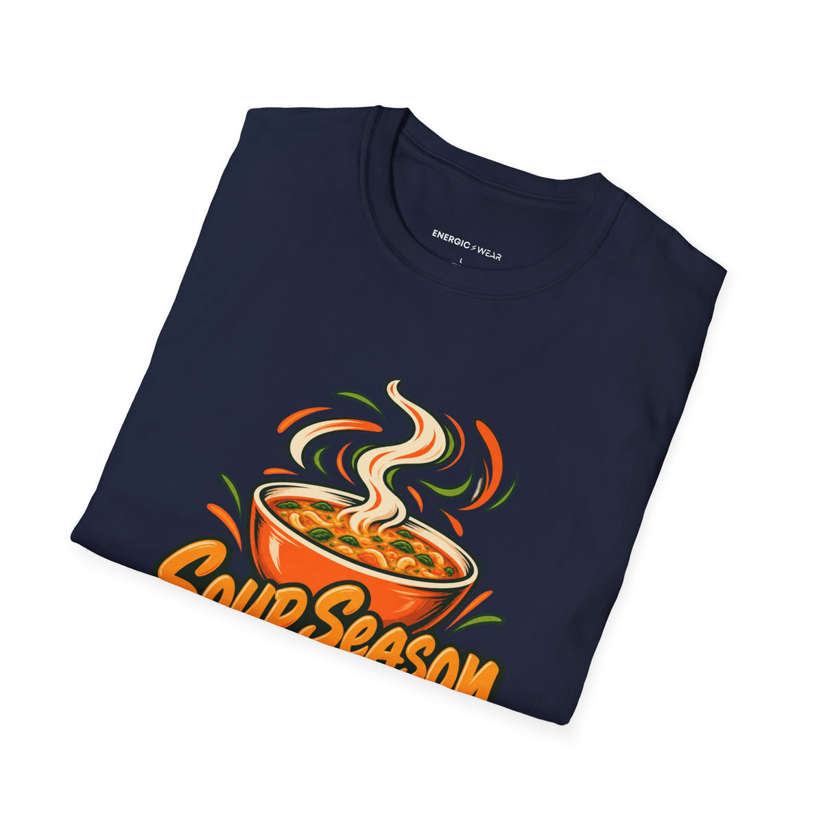 Graphic fitness T-shirt featuring the "Soup Season Meets Sweat Season" design.