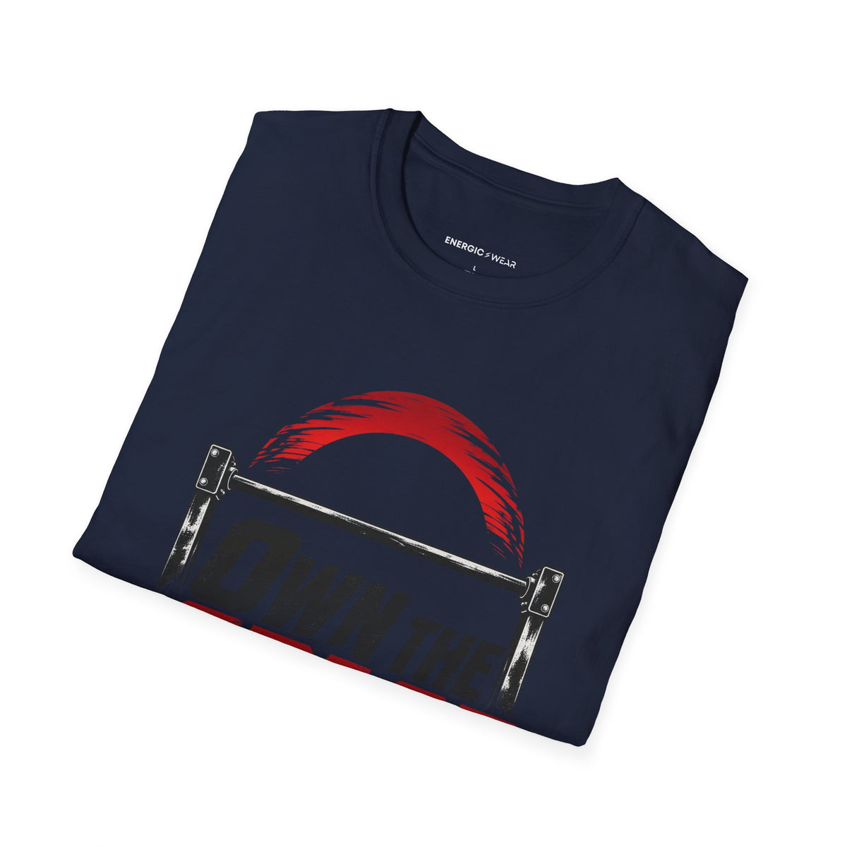 Graphic fitness T-shirt featuring the "Own the Space Above the Bar" design.