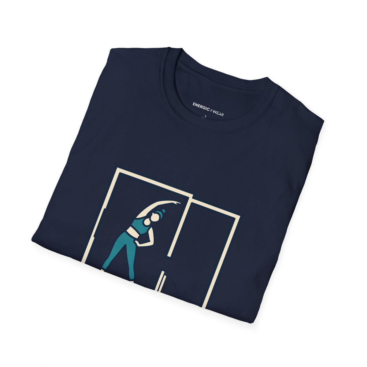 Graphic fitness T-shirt featuring the "Stretch Into the Space You Have" design.