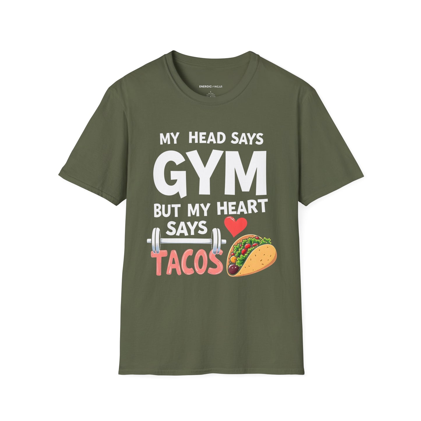 My Head Says Gym But My Heart Says Tacos! TShirt – Funny Fitness Tee