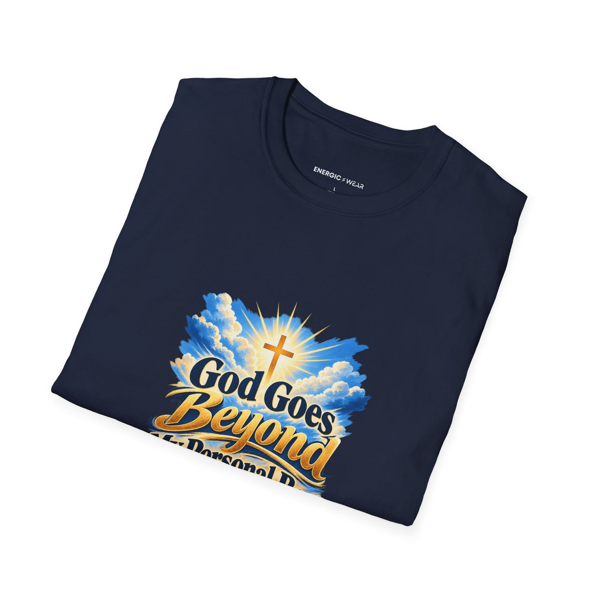 Graphic fitness T-shirt featuring the "God Goes Beyond My Personal Best" design.