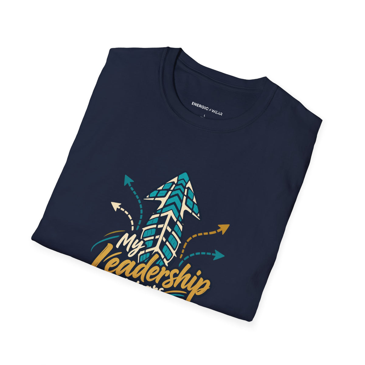 Graphic fitness T-shirt featuring the "My Leadership Wears Training Shoes" design.