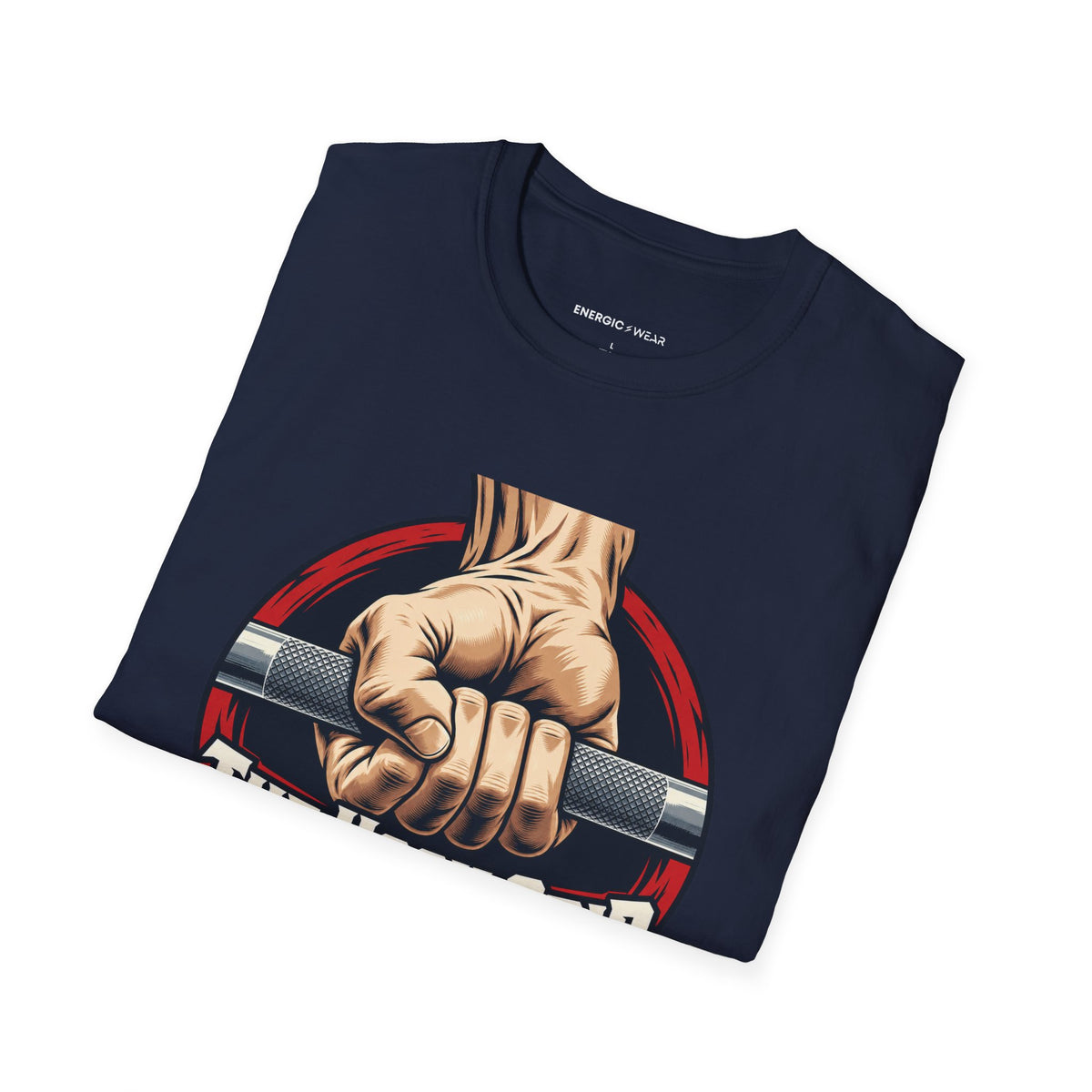 Graphic fitness T-shirt featuring the "The Hook Grip Holds the Commitment" design.
