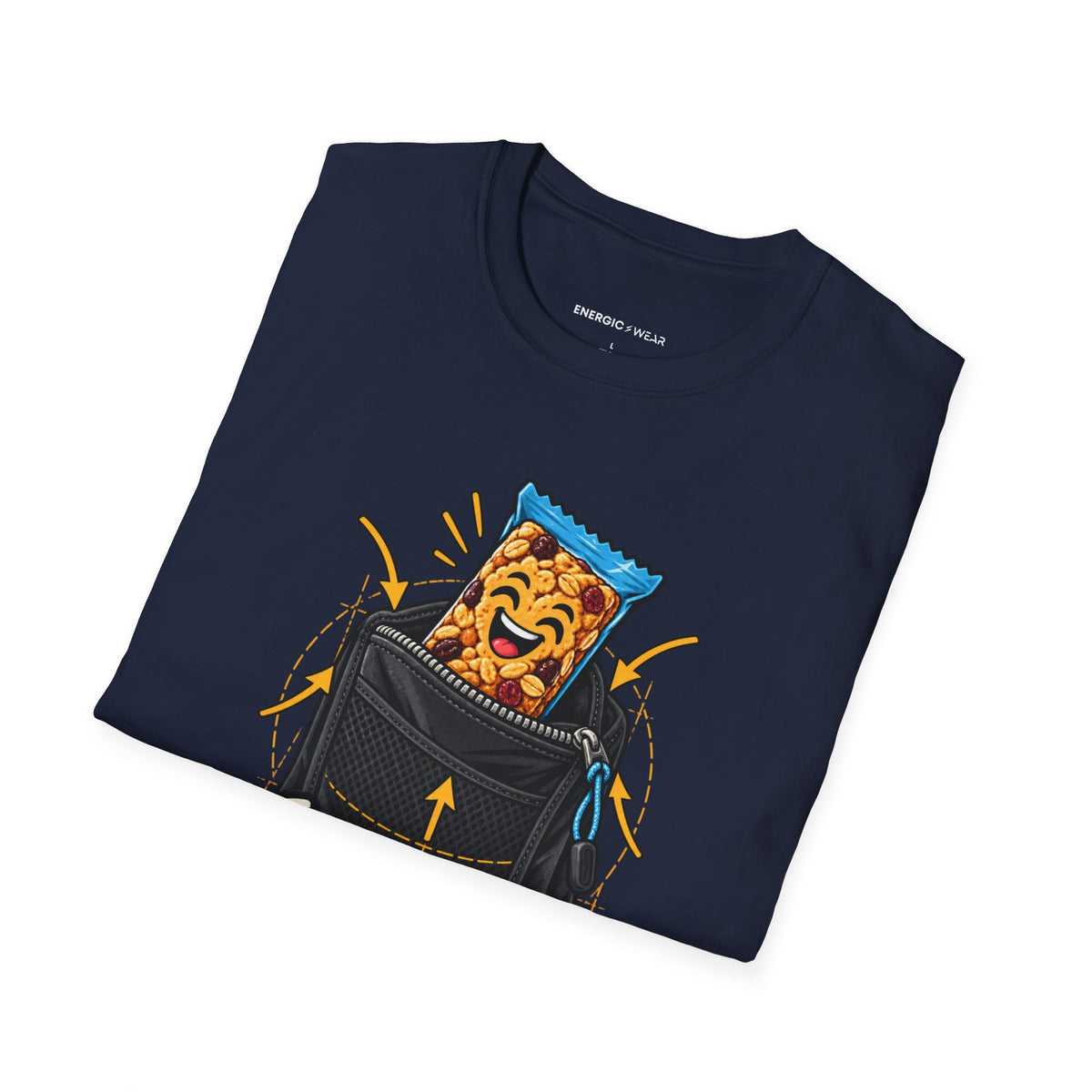 Graphic fitness T-shirt featuring the "The Snack Pocket Is Essential Equipment" design.