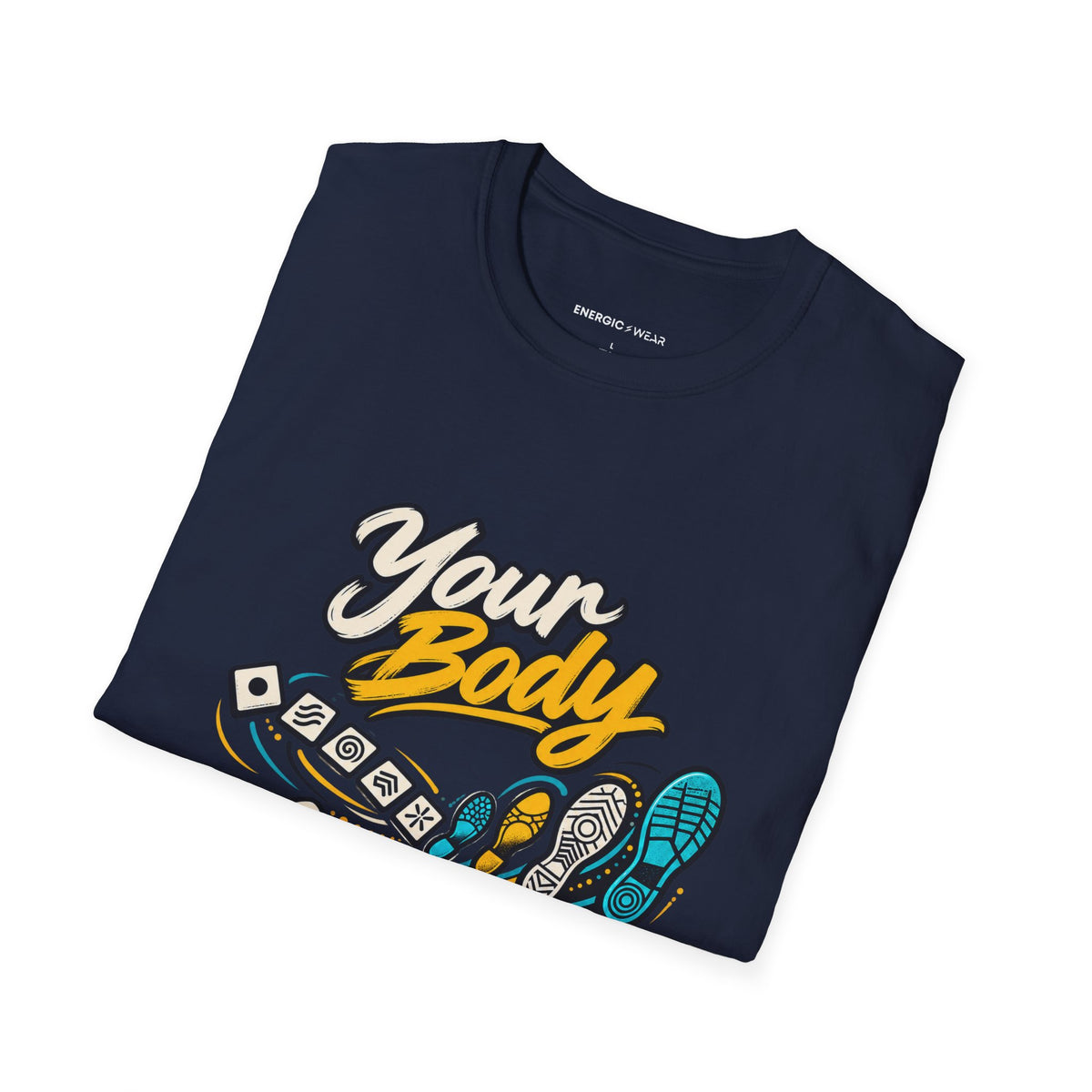Graphic fitness T-shirt featuring the "Your Body Can Learn a New Language" design.