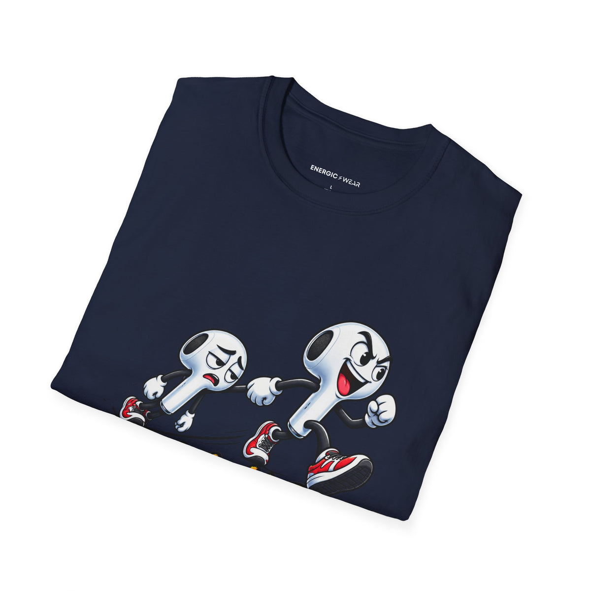 Graphic fitness T-shirt featuring the "One Earbud Is Doing All the Motivating" design.