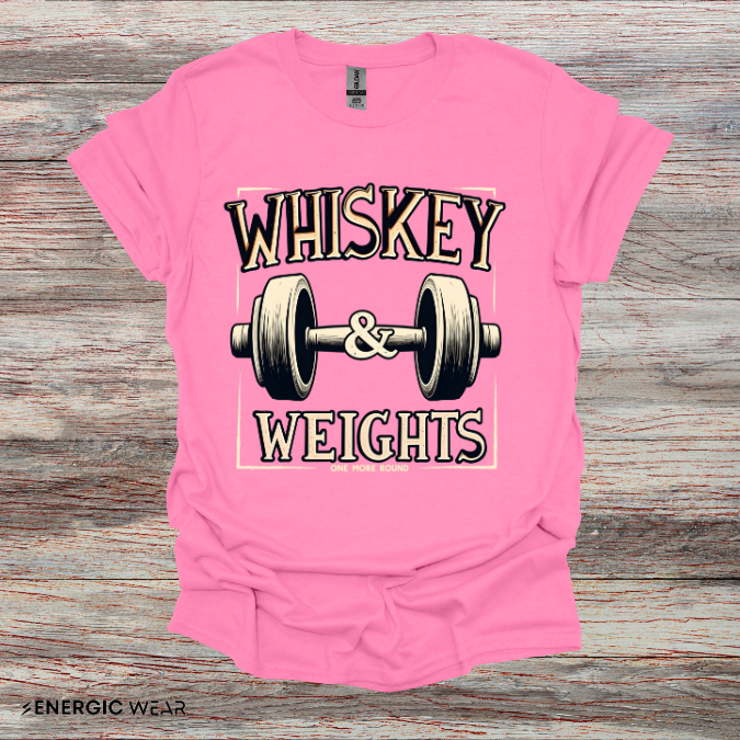 Whiskey & Weights One More Round! TShirt – Funny Fitness Gym Shirt