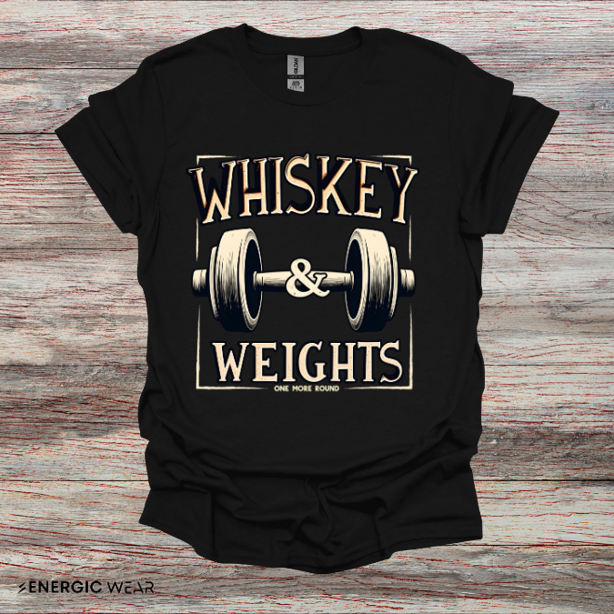 Whiskey & Weights One More Round! TShirt – Funny Fitness Gym Shirt