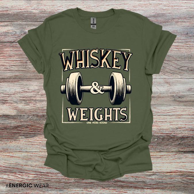 Whiskey & Weights One More Round! TShirt – Funny Fitness Gym Shirt