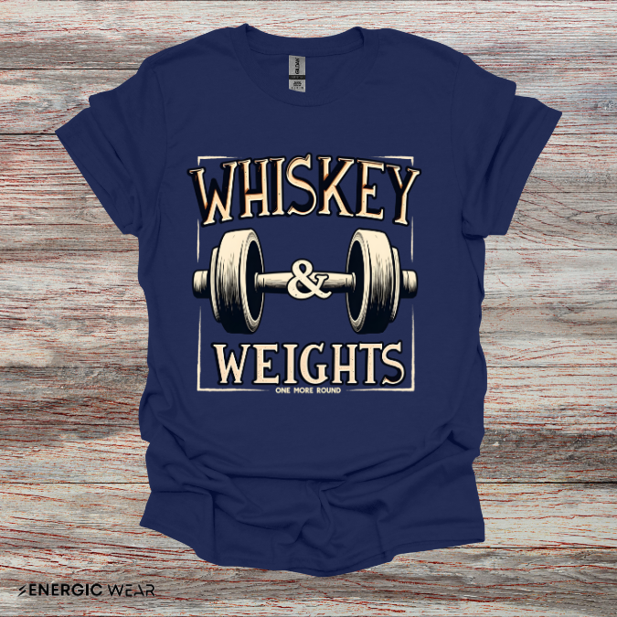 Whiskey & Weights One More Round! TShirt – Funny Fitness Gym Shirt