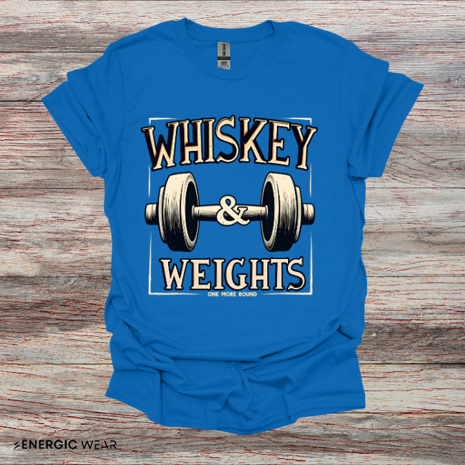 Whiskey & Weights One More Round! TShirt – Funny Fitness Gym Shirt