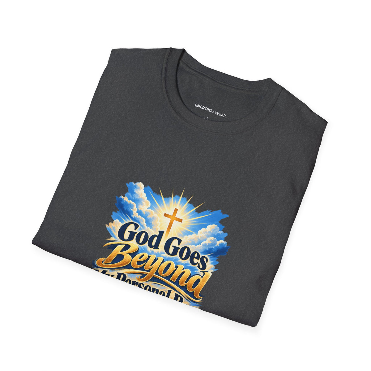 Graphic fitness T-shirt featuring the "God Goes Beyond My Personal Best" design.