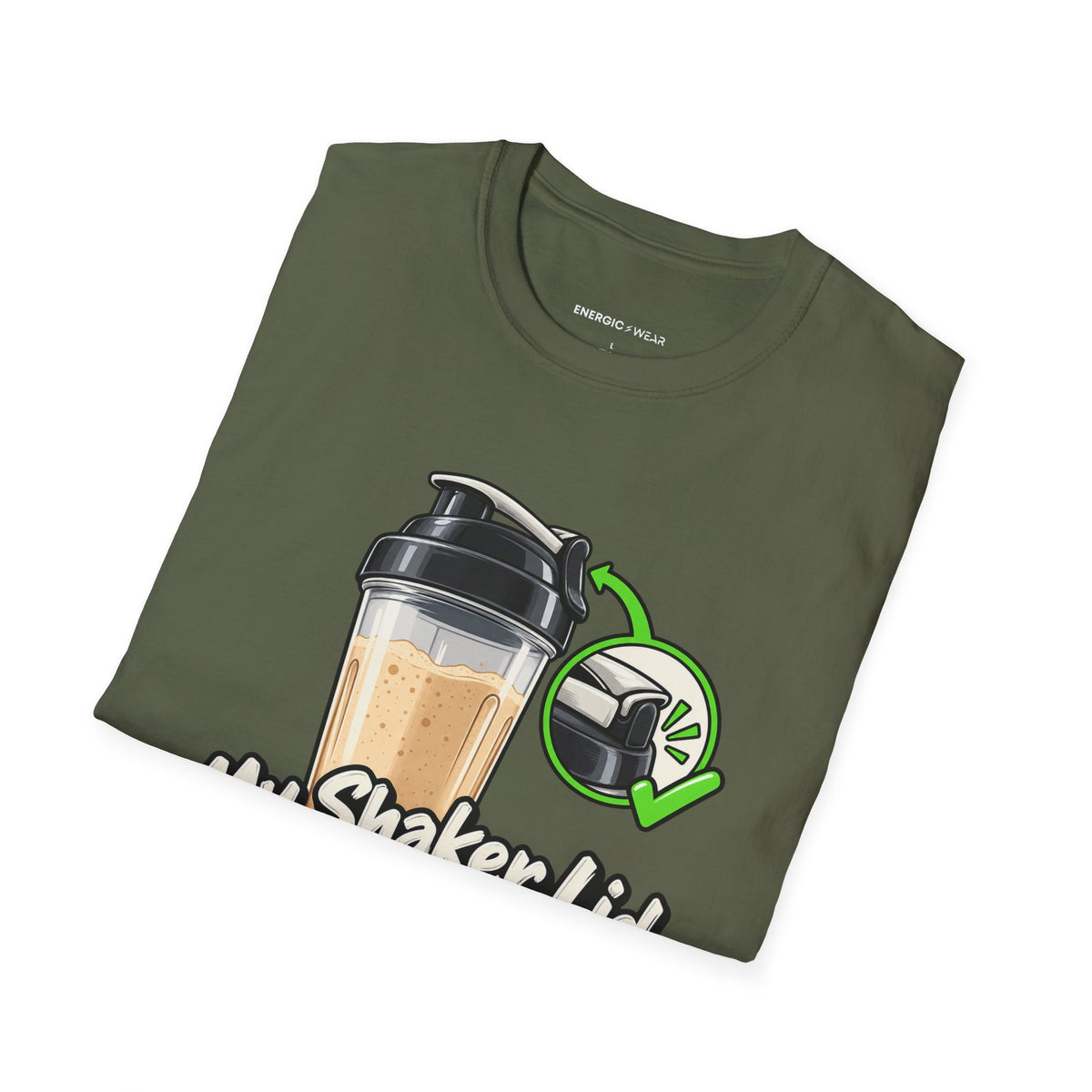 Graphic fitness T-shirt featuring the "My Shaker Lid Demands a Pre-Flight Check" design.