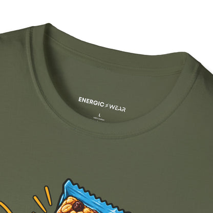 Graphic fitness T-shirt featuring the "The Snack Pocket Is Essential Equipment" design.