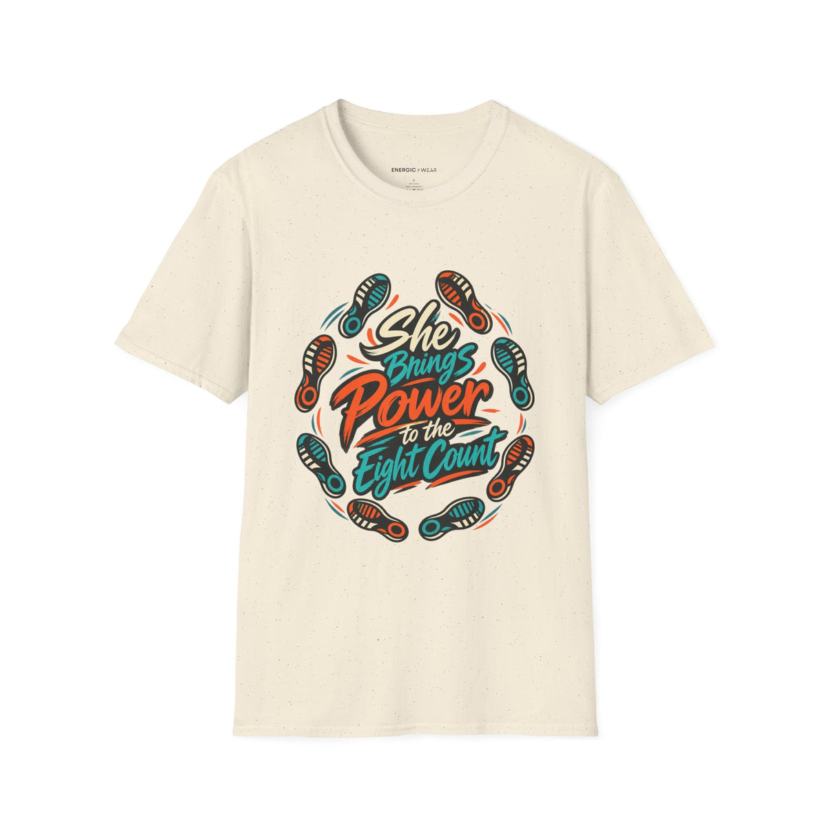 Graphic fitness T-shirt featuring the "She Brings Power to the Eight Count" design.