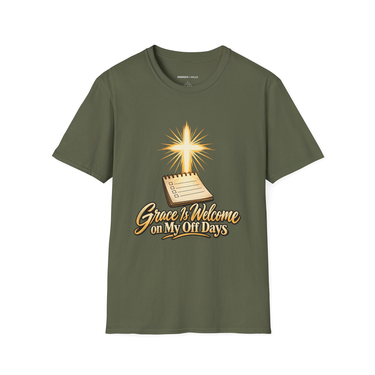 Graphic fitness T-shirt featuring the "Grace Is Welcome on My Off Days" design.