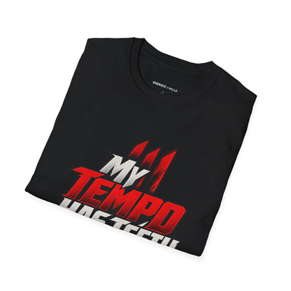 Graphic fitness T-shirt featuring the "My Tempo Has Teeth" design.