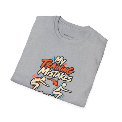 Graphic fitness T-shirt featuring the "My Training Mistakes Come With Useful Notes" design.