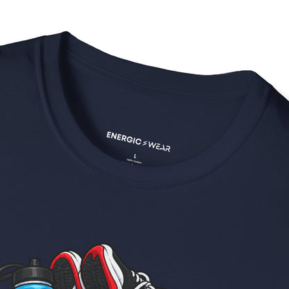 Graphic fitness T-shirt featuring the "I Need a Spotter for My Gym Bag" design.