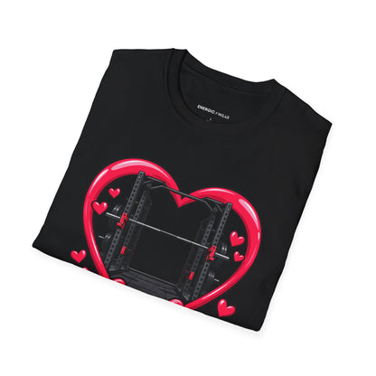 Graphic fitness T-shirt featuring the "My Gym Crush Is the Empty Squat Rack" design.