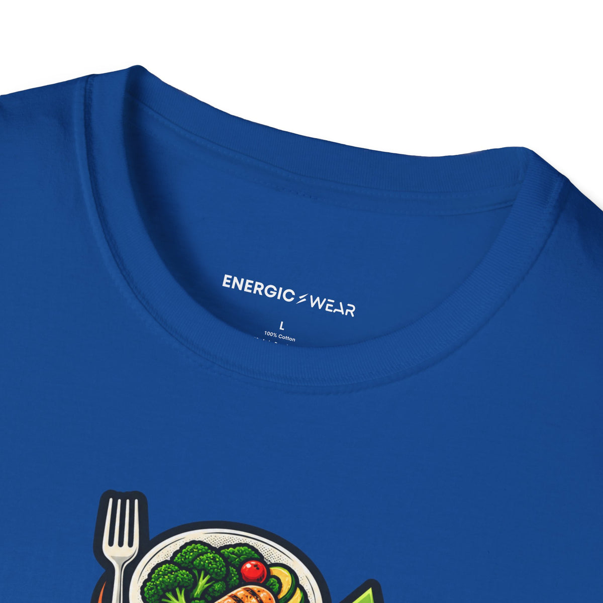 Graphic fitness T-shirt featuring the "Built Between Meals" design.