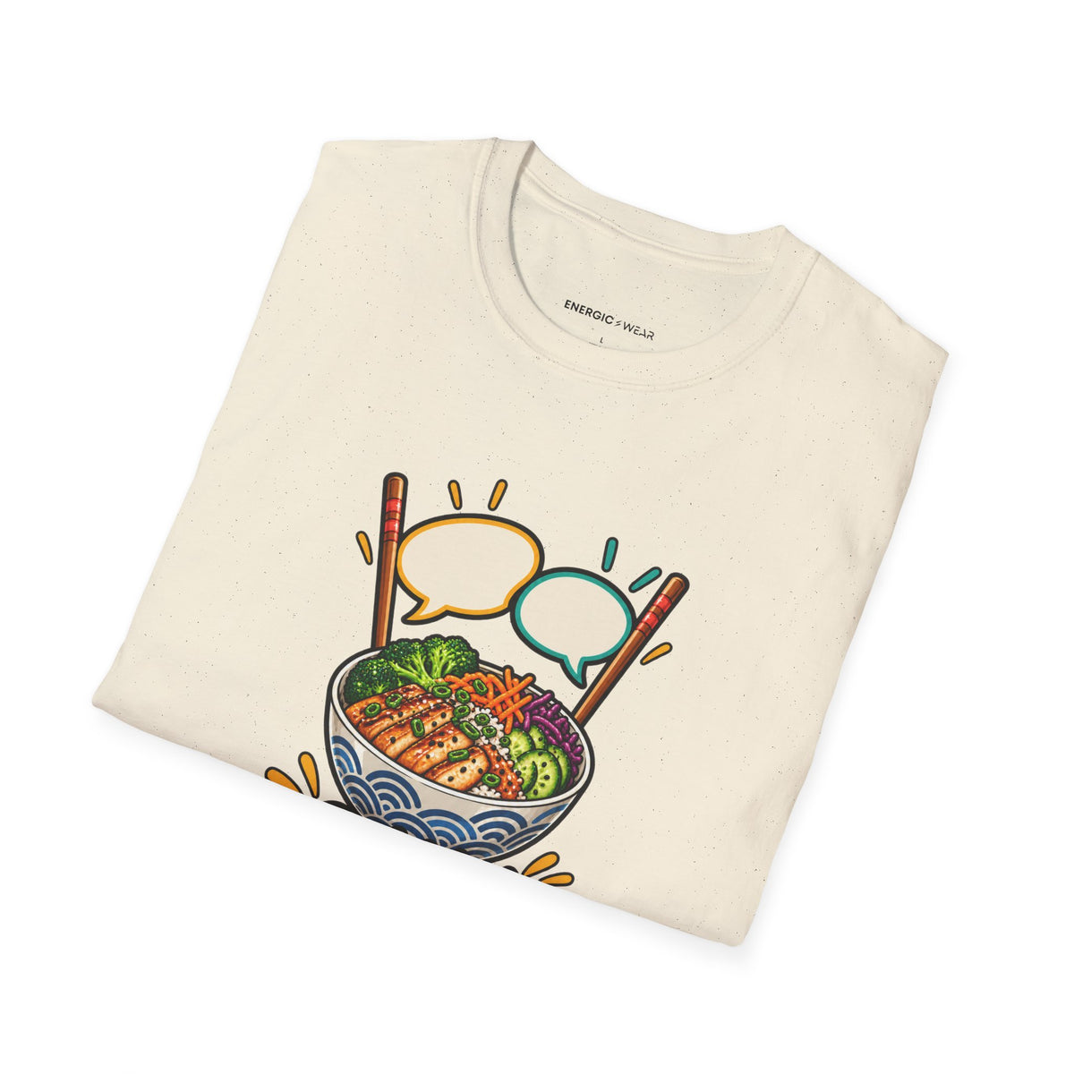 Graphic fitness T-shirt featuring the "My Post-Workout Debrief Comes With Chopsticks" design.
