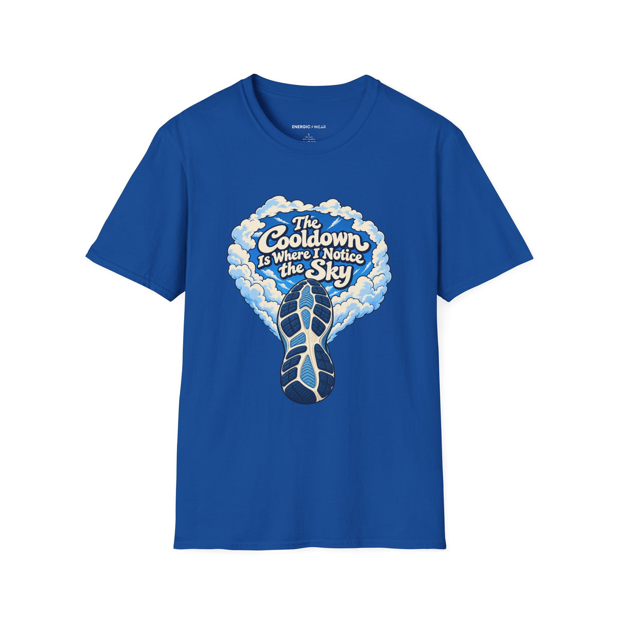 Graphic fitness T-shirt featuring the "The Cooldown Is Where I Notice the Sky" design.