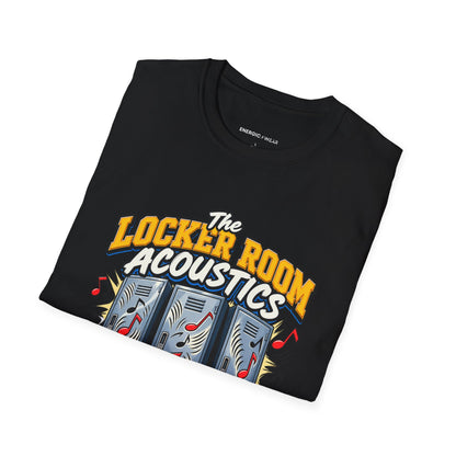 Graphic fitness T-shirt featuring the "The Locker Room Acoustics Deserve Better Than My Singing" design.