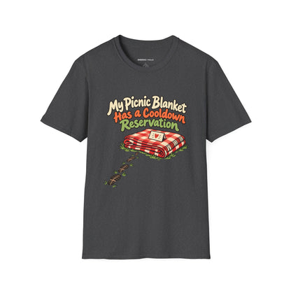 Graphic fitness T-shirt featuring the "My Picnic Blanket Has a Cooldown Reservation" design.