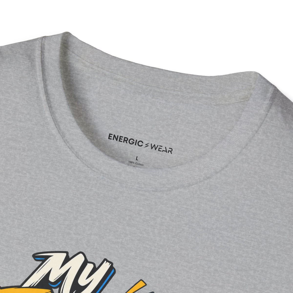 Graphic fitness T-shirt featuring the "My Energy Can Lift the Room" design.