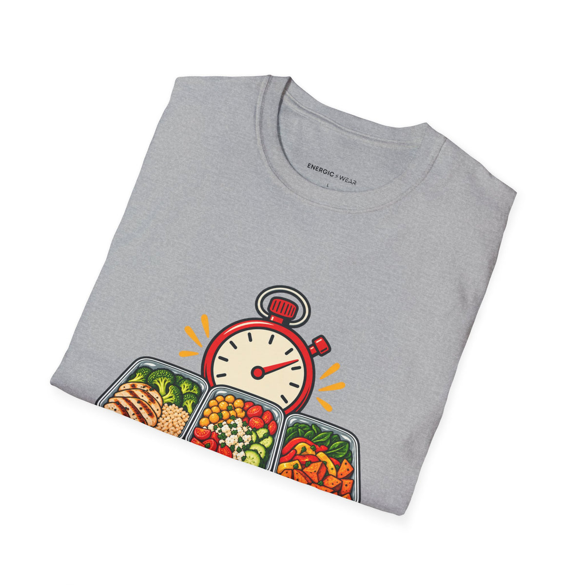 Graphic fitness T-shirt featuring the "I Batch-Cook with a Stopwatch" design.