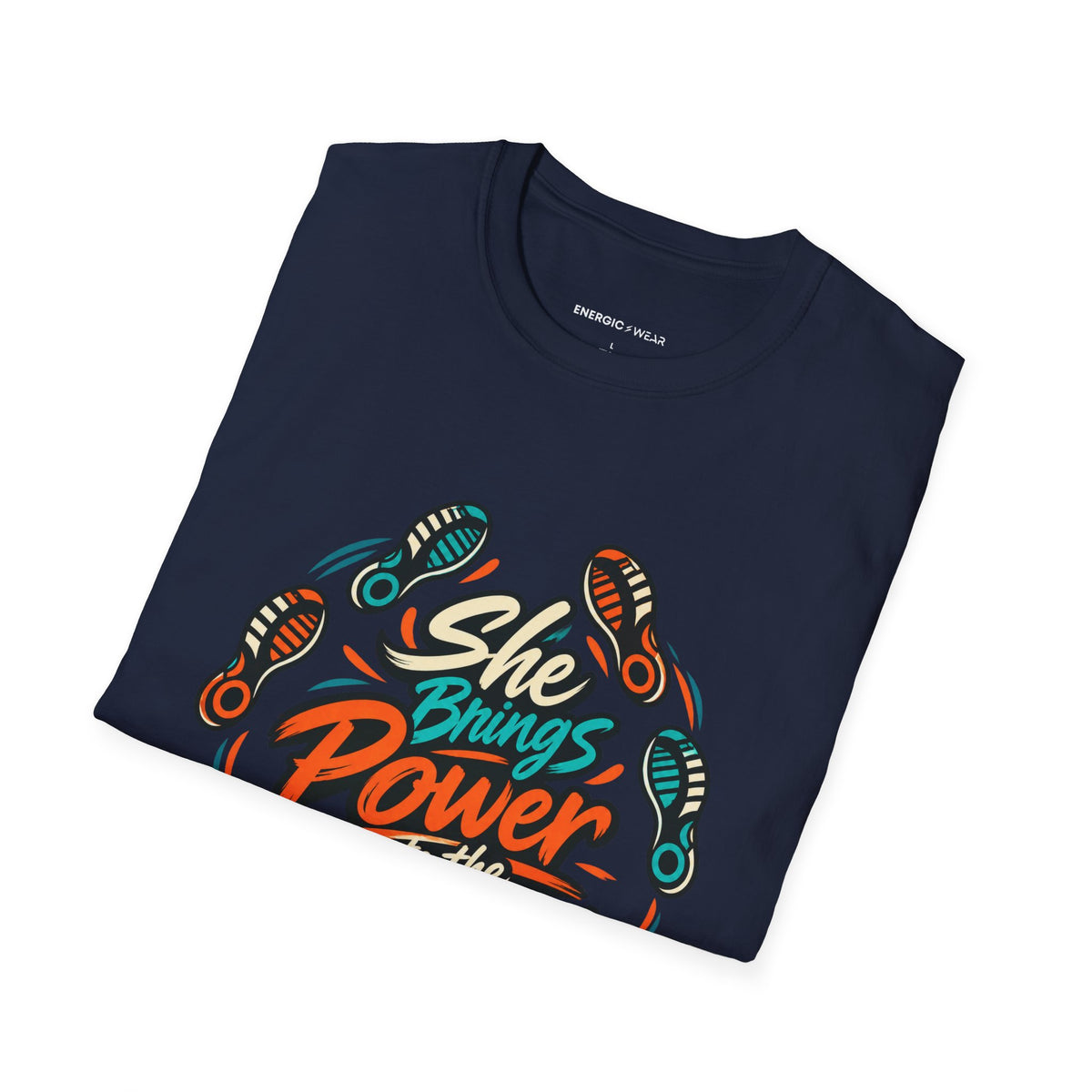 Graphic fitness T-shirt featuring the "She Brings Power to the Eight Count" design.