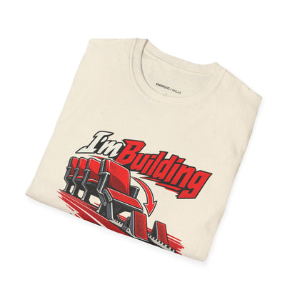 Graphic fitness T-shirt featuring the "I'm Building the Athlete I Used to Watch" design.