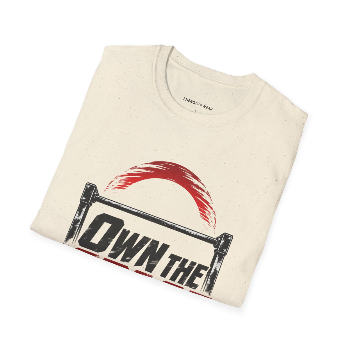 Graphic fitness T-shirt featuring the "Own the Space Above the Bar" design.