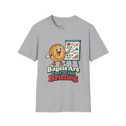 Graphic fitness T-shirt featuring the "Bagels Are Part of the Briefing" design.