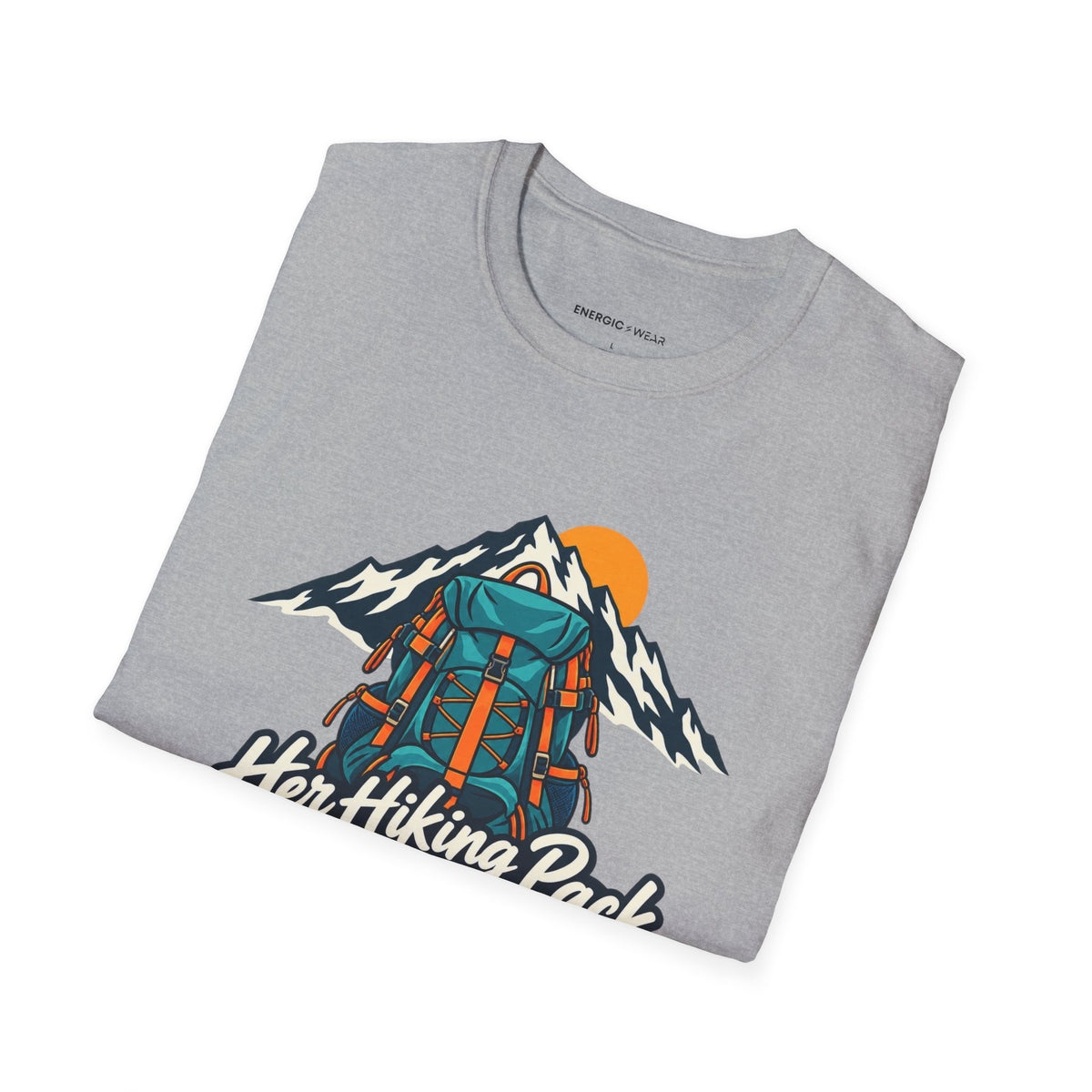Graphic fitness T-shirt featuring the "Her Hiking Pack Has a Strong Foundation" design.