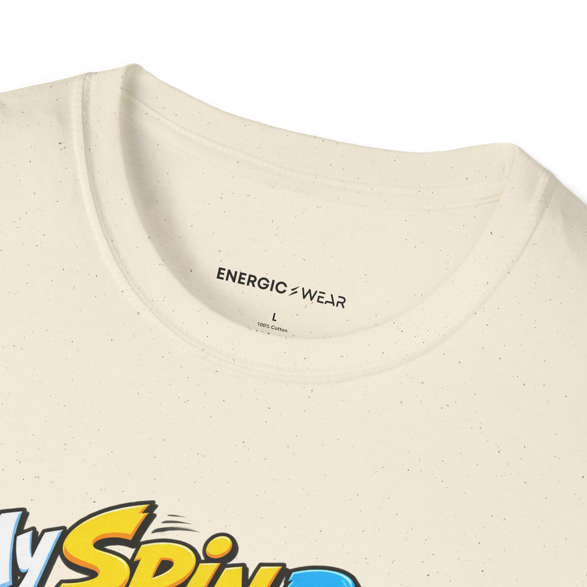 Graphic fitness T-shirt featuring the "My Spin Bike Goes Nowhere with Great Enthusiasm" design.