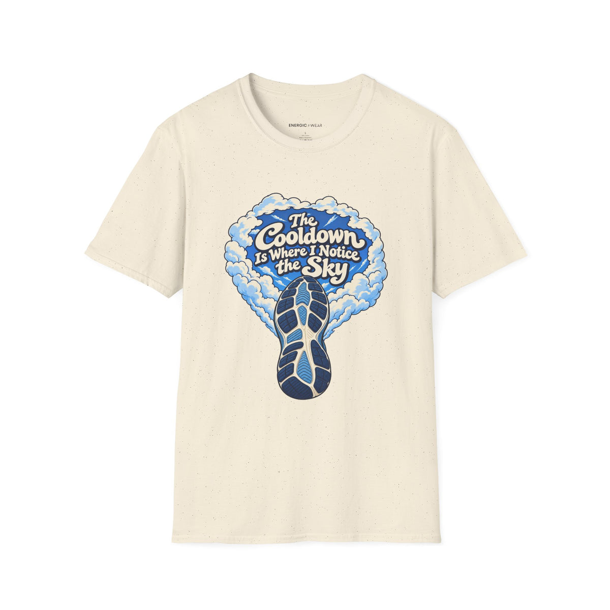 Graphic fitness T-shirt featuring the "The Cooldown Is Where I Notice the Sky" design.