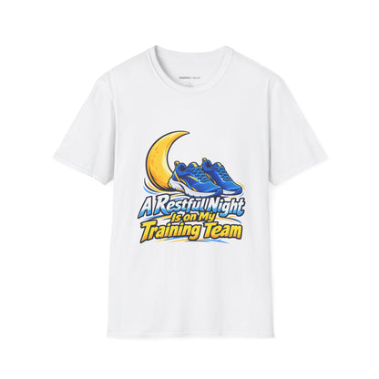 Graphic fitness T-shirt featuring the "A Restful Night Is on My Training Team" design.