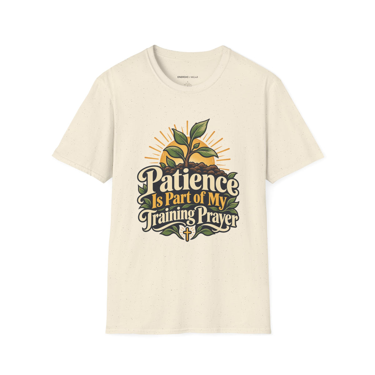 Graphic fitness T-shirt featuring the "Patience Is Part of My Training Prayer" design.