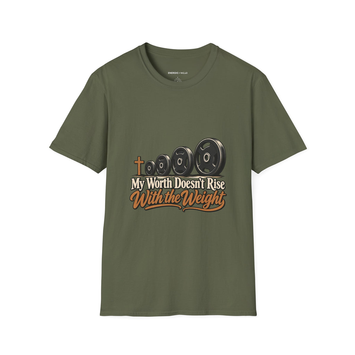 Graphic fitness T-shirt featuring the "My Worth Doesn t Rise With the Weight" design.
