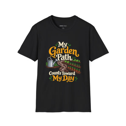 Graphic fitness T-shirt featuring the "My Garden Path Counts Toward My Day" design.