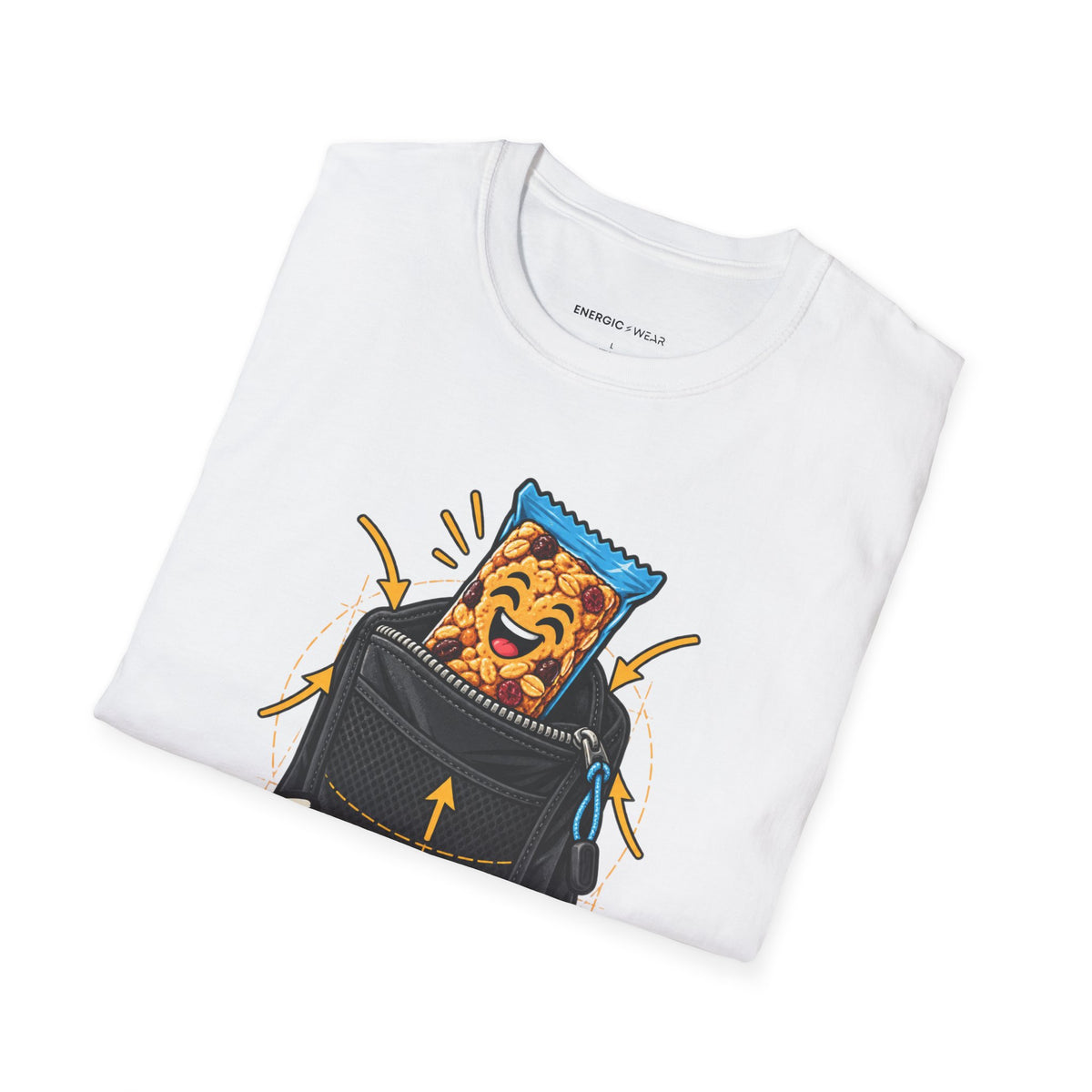 Graphic fitness T-shirt featuring the "The Snack Pocket Is Essential Equipment" design.