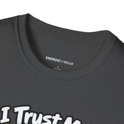 Graphic fitness T-shirt featuring the "I Trust My Spotter More Than My Phone Battery" design.
