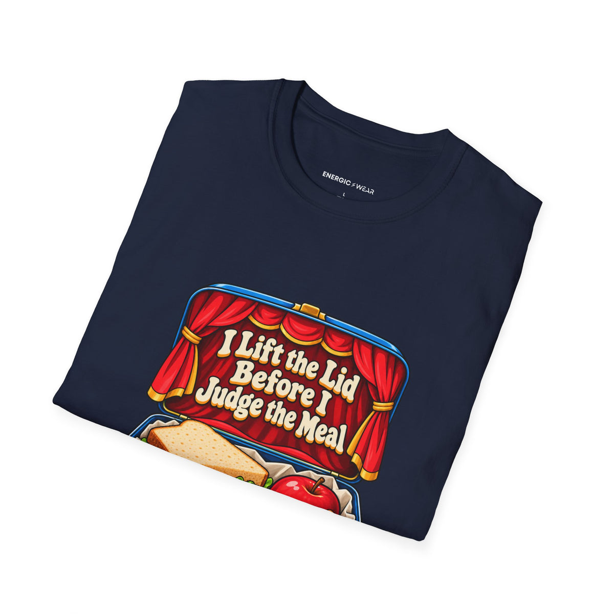 Graphic fitness T-shirt featuring the "I Lift the Lid Before I Judge the Meal" design.