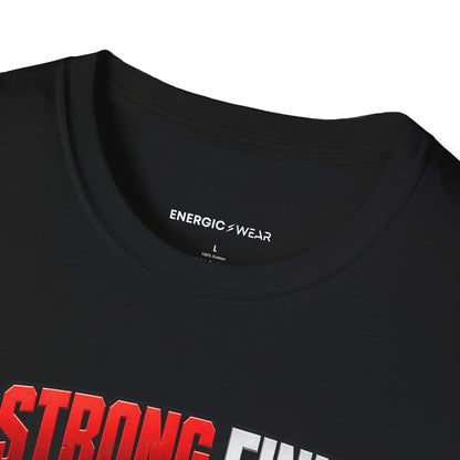 Graphic fitness T-shirt featuring the "A Strong Finish Starts With a Stable Middle" design.