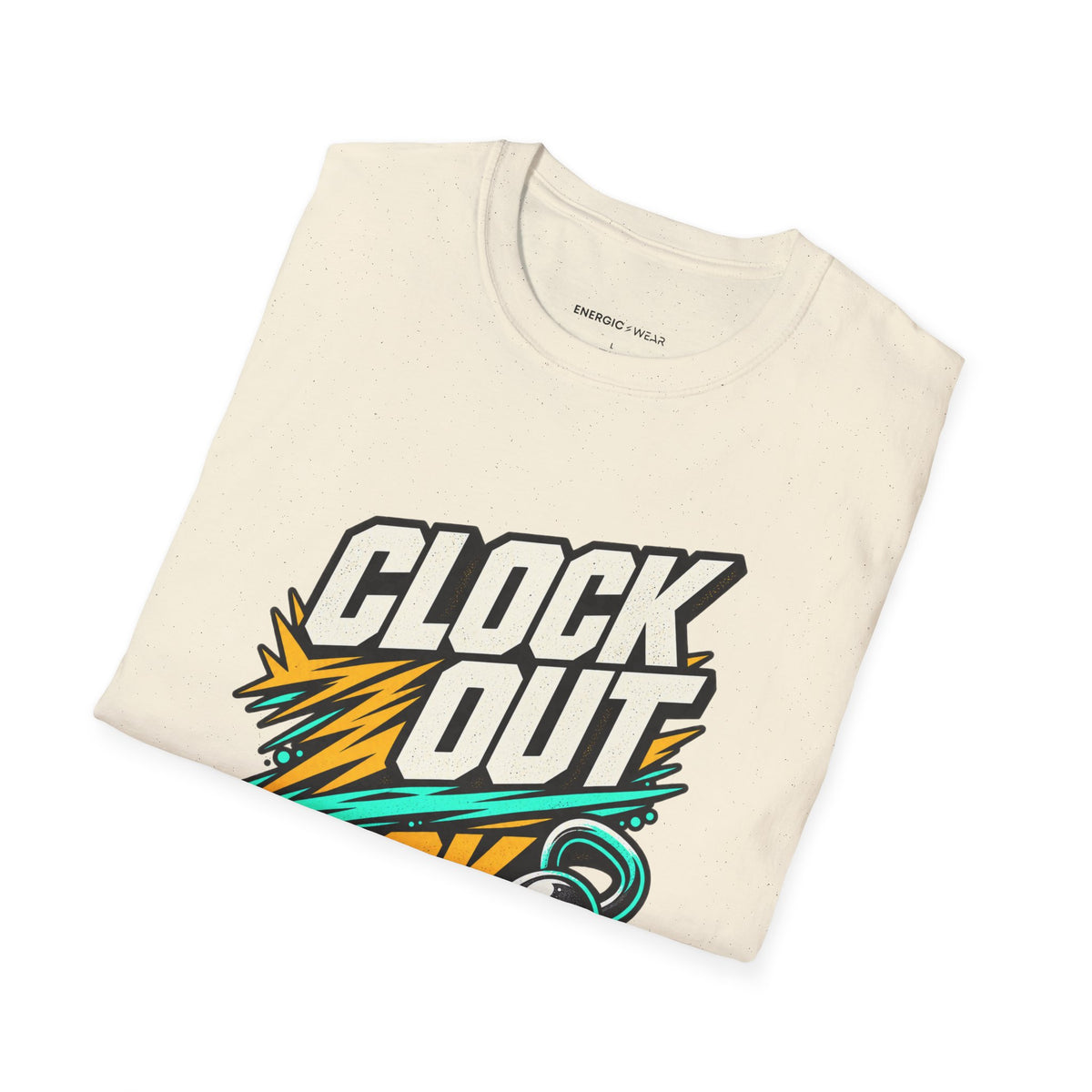 Graphic fitness T-shirt featuring the "Clock Out, Lock In" design.