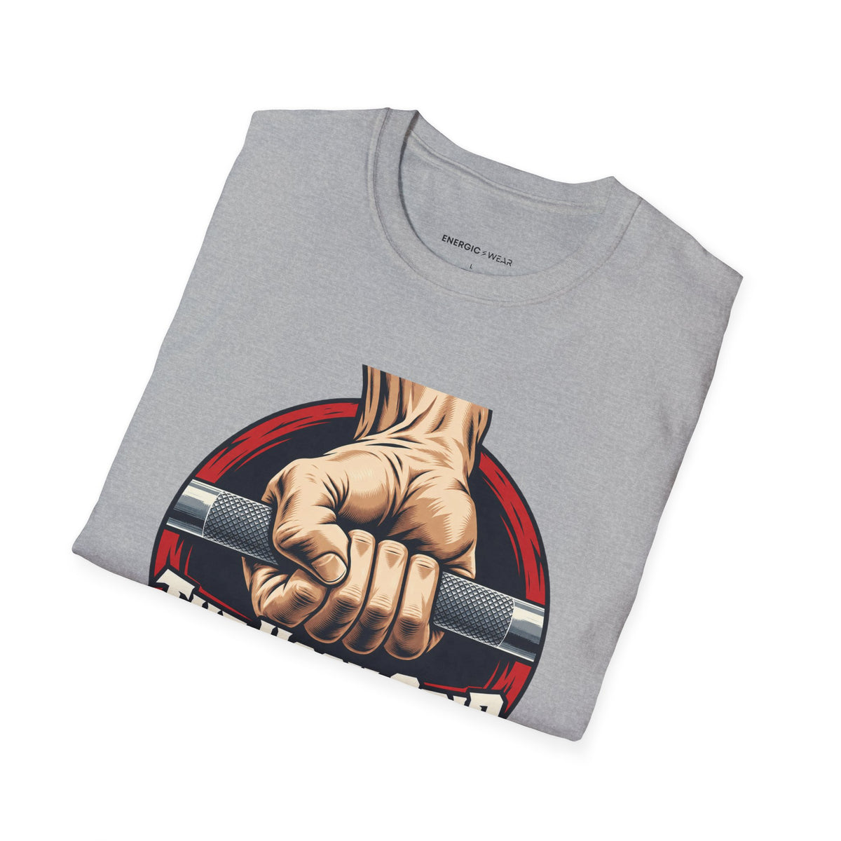 Graphic fitness T-shirt featuring the "The Hook Grip Holds the Commitment" design.