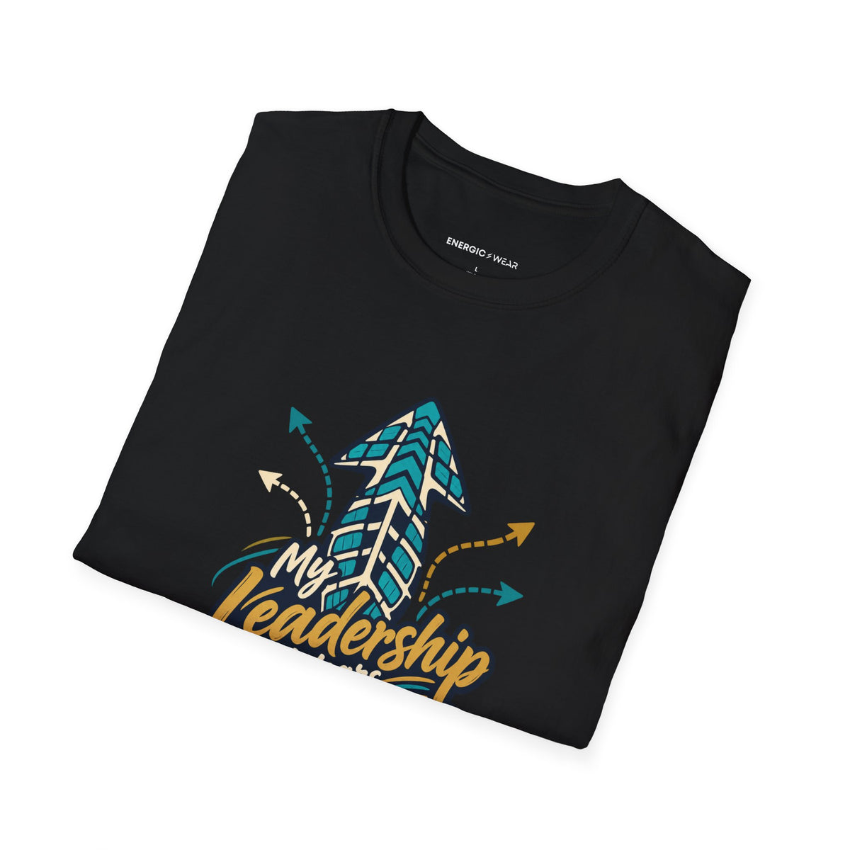 Graphic fitness T-shirt featuring the "My Leadership Wears Training Shoes" design.