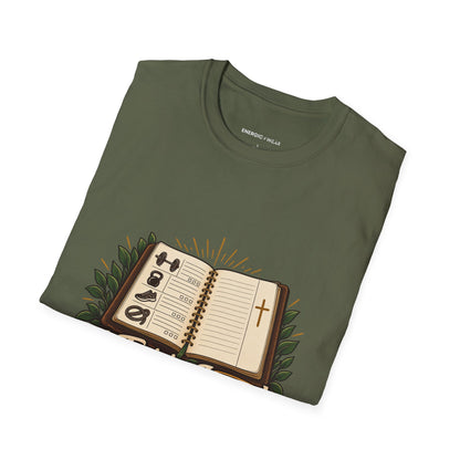 Graphic fitness T-shirt featuring the "My Training Journal Leaves Room for Prayer" design.